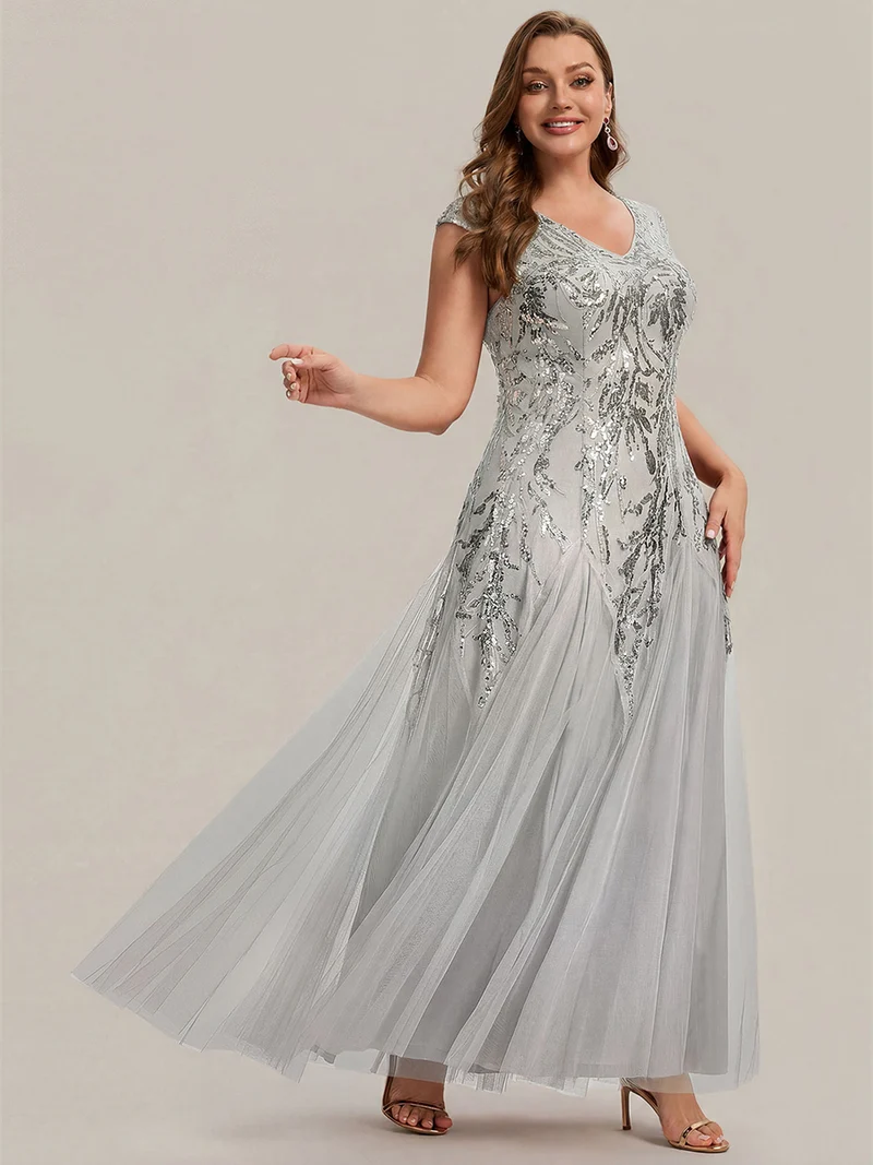 ever FREYA|Robe Longue de Soirée Chic en Tulle Brodé de Fleurs et Sequins