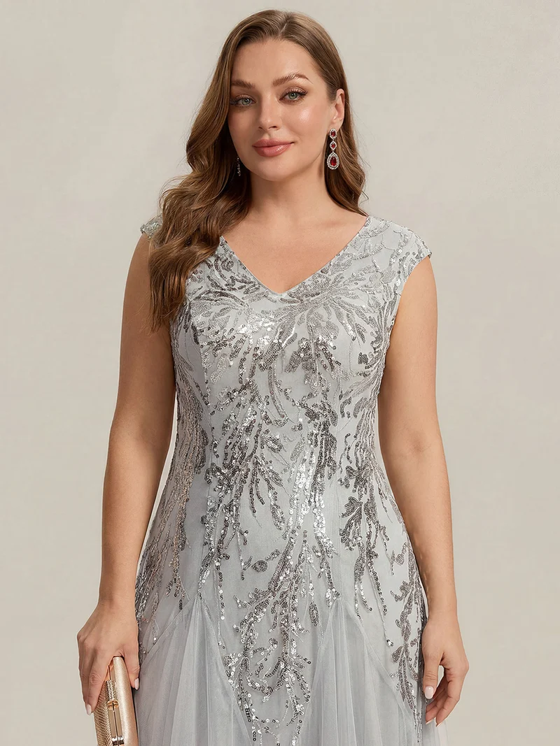 ever FREYA|Robe Longue de Soirée Chic en Tulle Brodé de Fleurs et Sequins