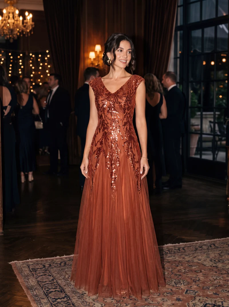 ever FREYA|Robe Longue de Soirée Chic en Tulle Brodé de Fleurs et Sequins
