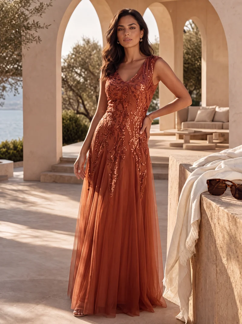 ever FREYA|Robe Longue de Soirée Chic en Tulle Brodé de Fleurs et Sequins