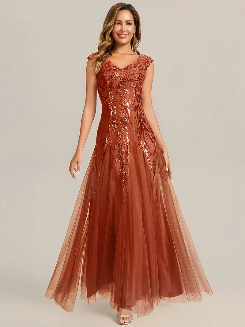 ever FREYA|Robe Longue de Soirée Chic en Tulle Brodé de Fleurs et Sequins