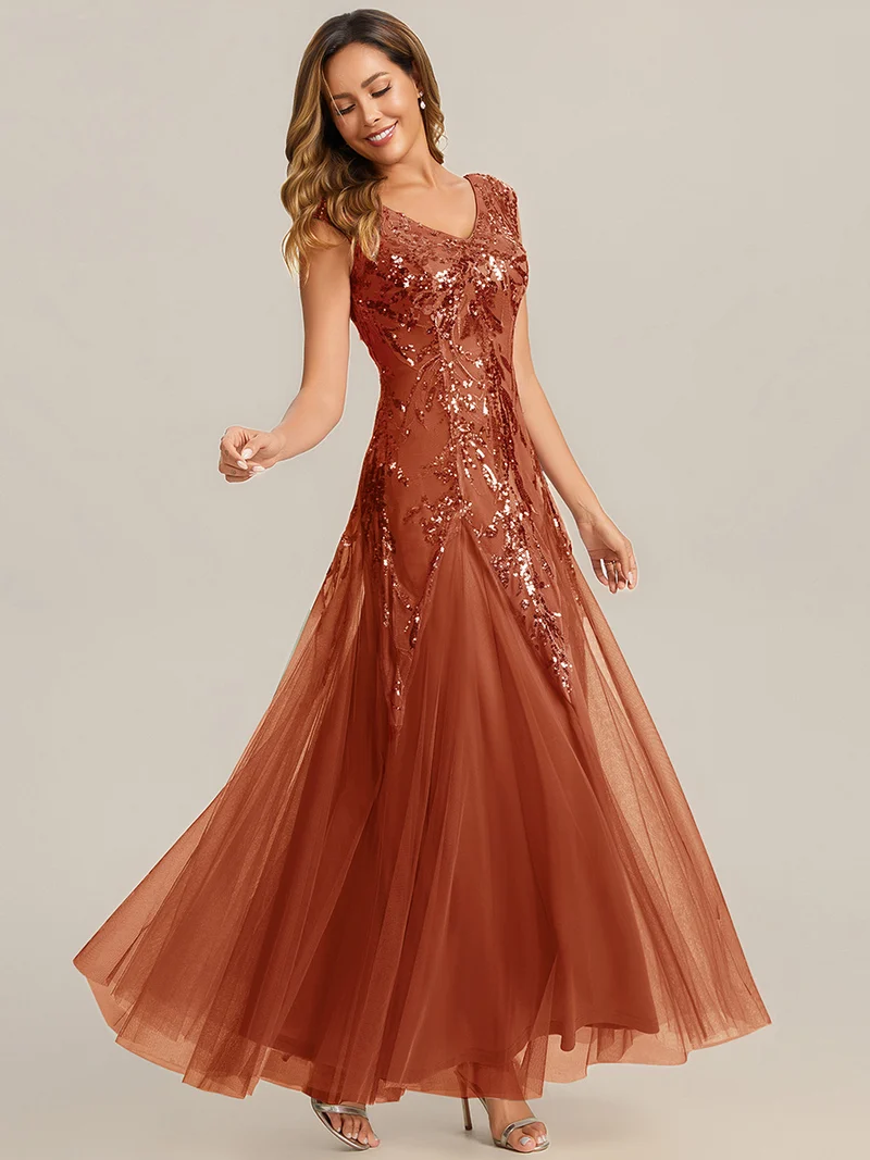 ever FREYA|Robe Longue de Soirée Chic en Tulle Brodé de Fleurs et Sequins