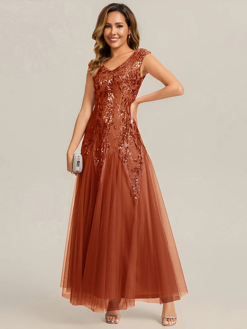 ever FREYA|Robe Longue de Soirée Chic en Tulle Brodé de Fleurs et Sequins