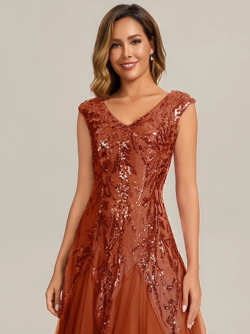 ever FREYA|Robe Longue de Soirée Chic en Tulle Brodé de Fleurs et Sequins
