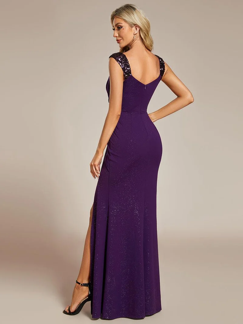 ever NOIRE|Robe de soirée élégante à paillettes et col en V