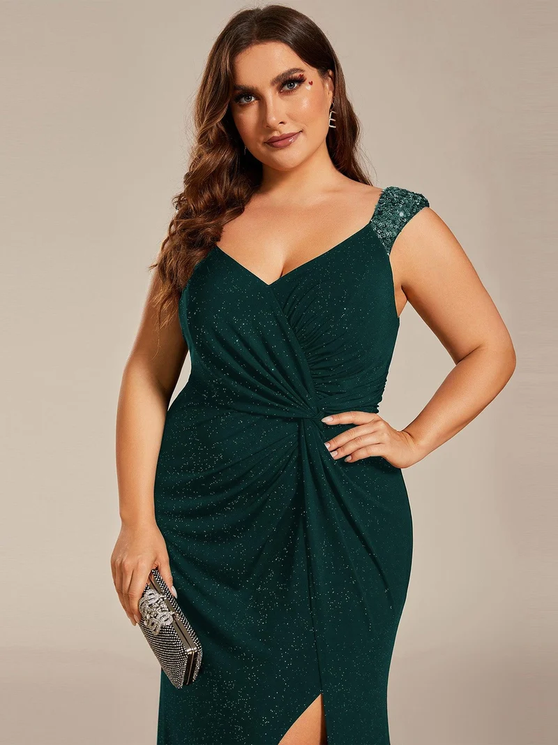 ever NOIRE|Robe de soirée élégante à paillettes et col en V