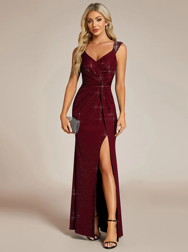 ever NOIRE|Robe de soirée élégante à paillettes et col en V