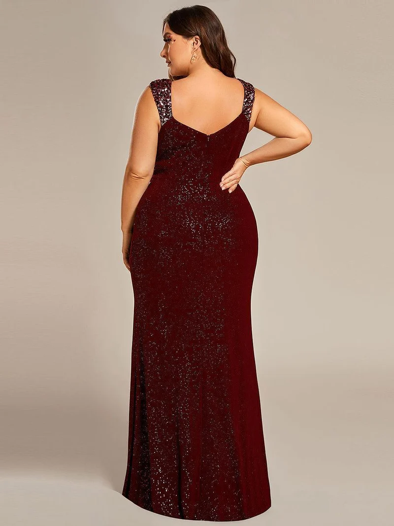 pretty NOIRE|Robe de soirée élégante à col en V à sequins de grande taille