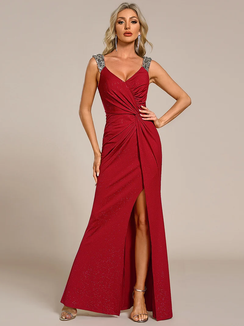 ever NOIRE|Robe de soirée élégante à paillettes et col en V