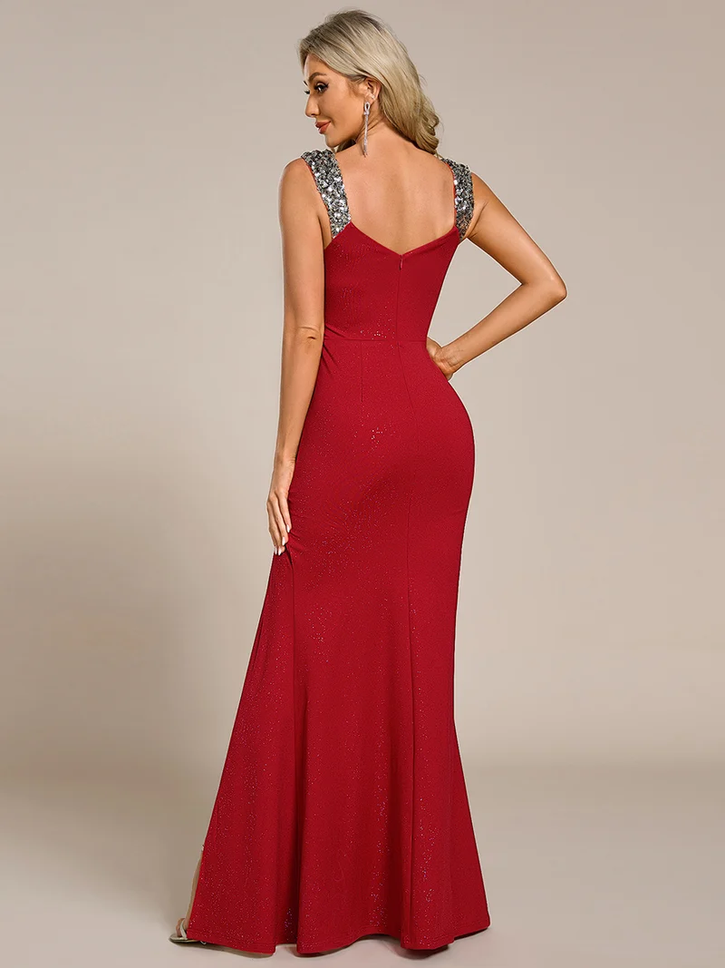 ever NOIRE|Robe de soirée élégante à paillettes et col en V