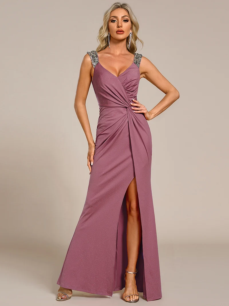 ever NOIRE|Robe de soirée élégante à paillettes et col en V