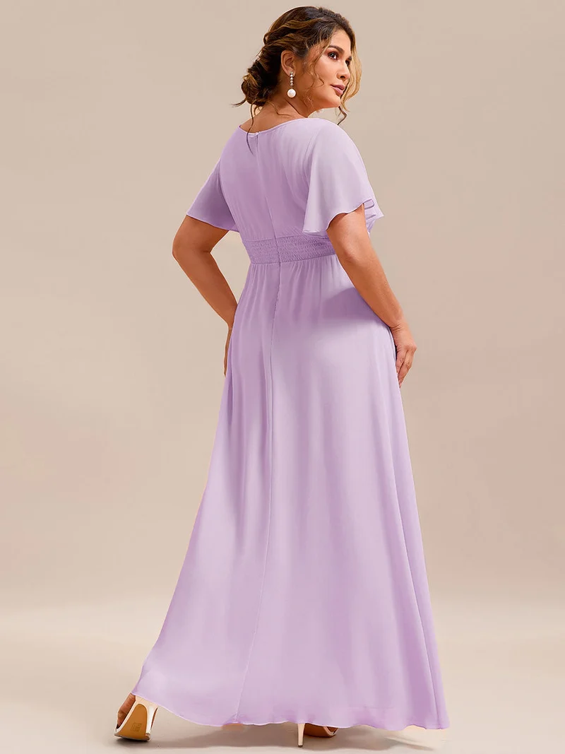 Robe de demoiselle d'honneur trapèze plissée en mousseline de soie simple, encolure ronde