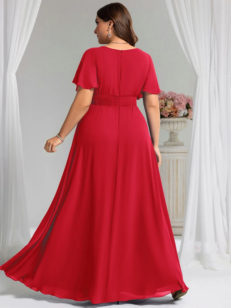Robe de demoiselle d'honneur trapèze plissée en mousseline de soie simple, encolure ronde
