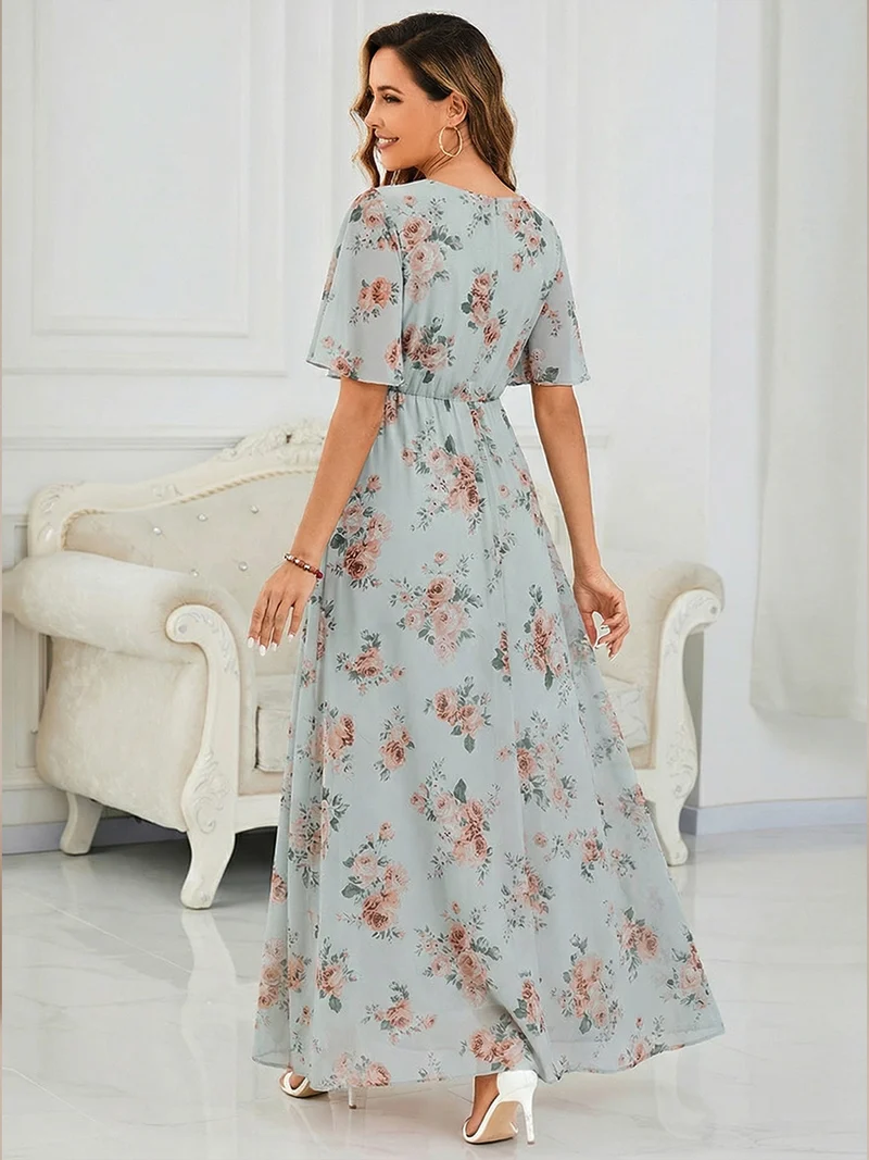 Robe de demoiselle d'honneur trapèze plissée en mousseline de soie simple, encolure ronde