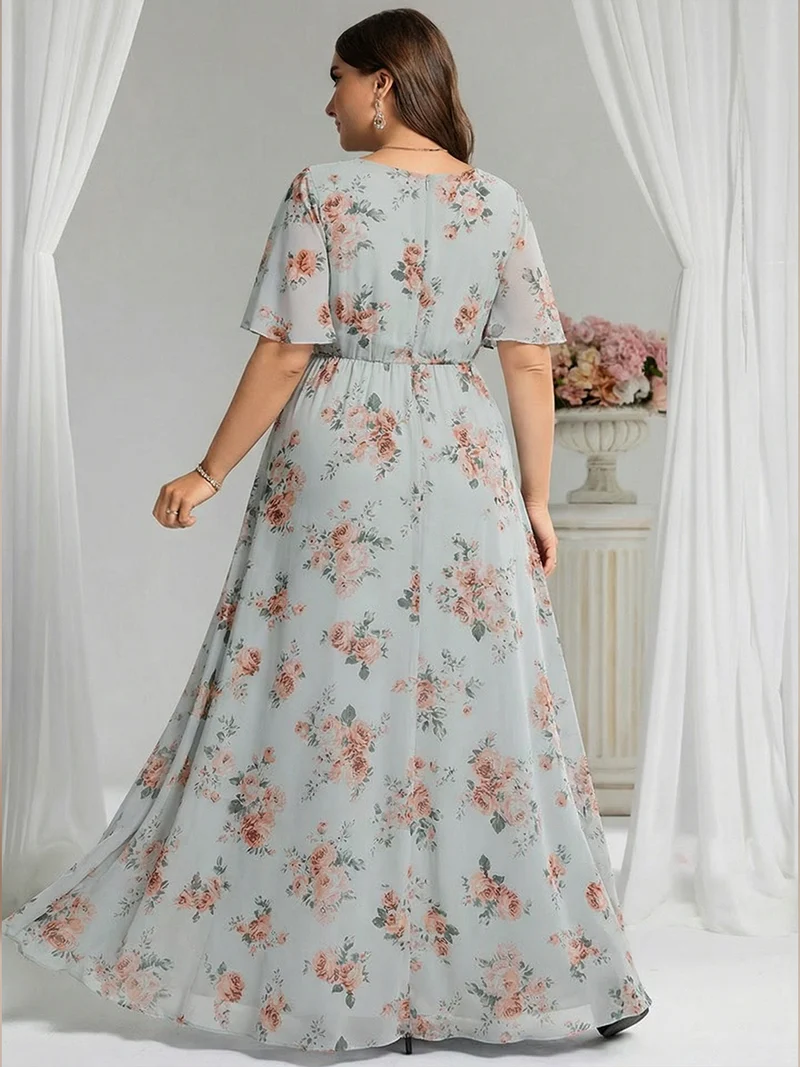 Robe de demoiselle d'honneur trapèze plissée en mousseline de soie simple, encolure ronde