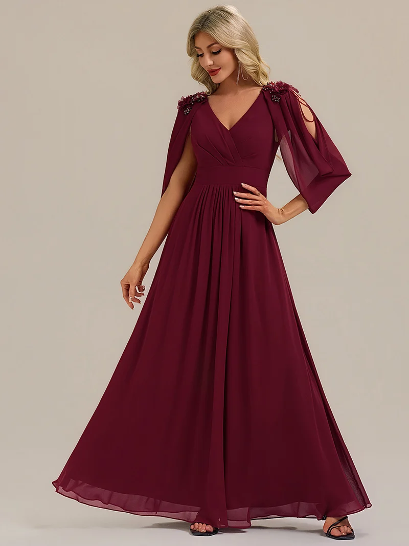 ever LOLA|Robe de soirée à manches tulipe en mousseline de soie à fleurs