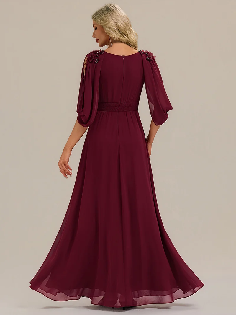 ever LOLA|Robe de soirée à manches tulipe en mousseline de soie à fleurs
