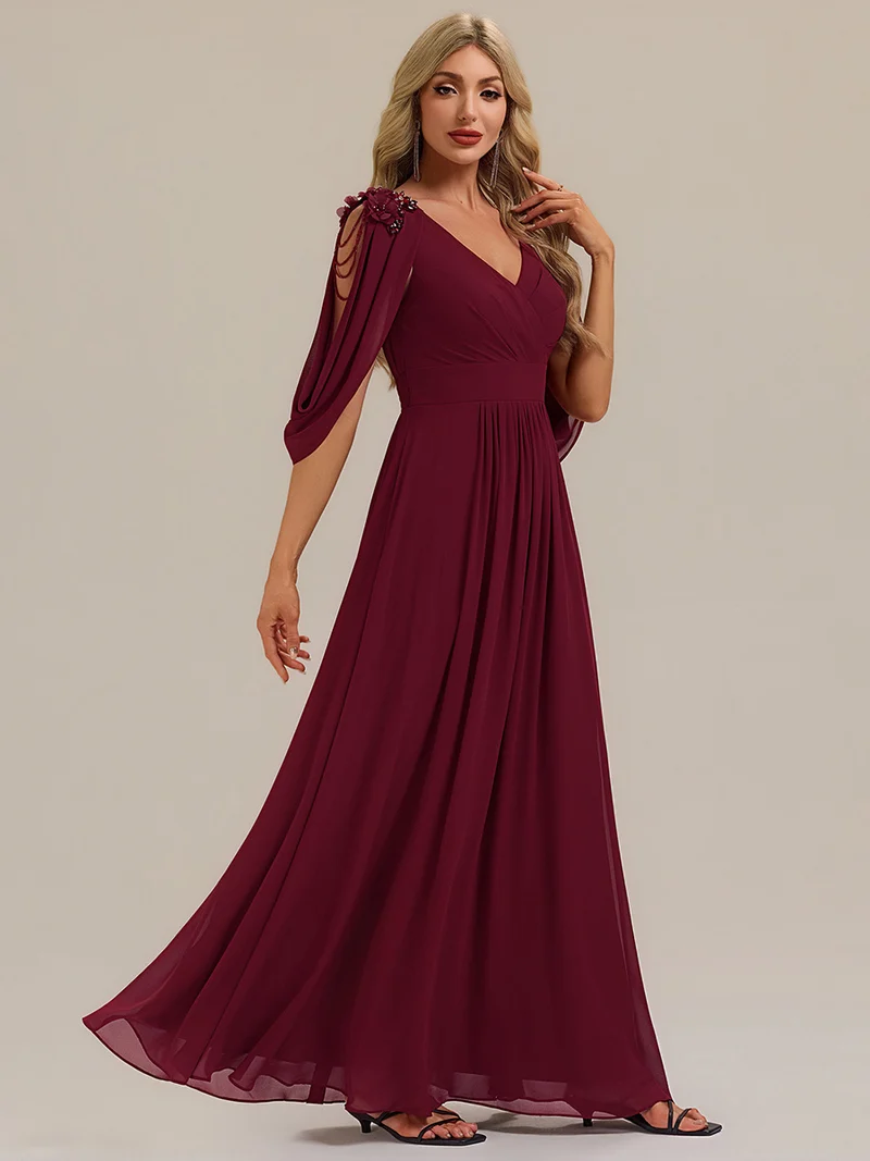 ever LOLA|Robe de soirée à manches tulipe en mousseline de soie à fleurs