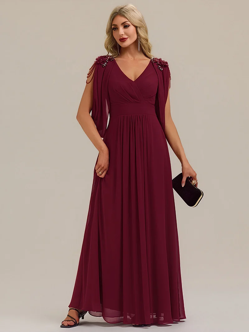 ever LOLA|Robe de soirée à manches tulipe en mousseline de soie à fleurs