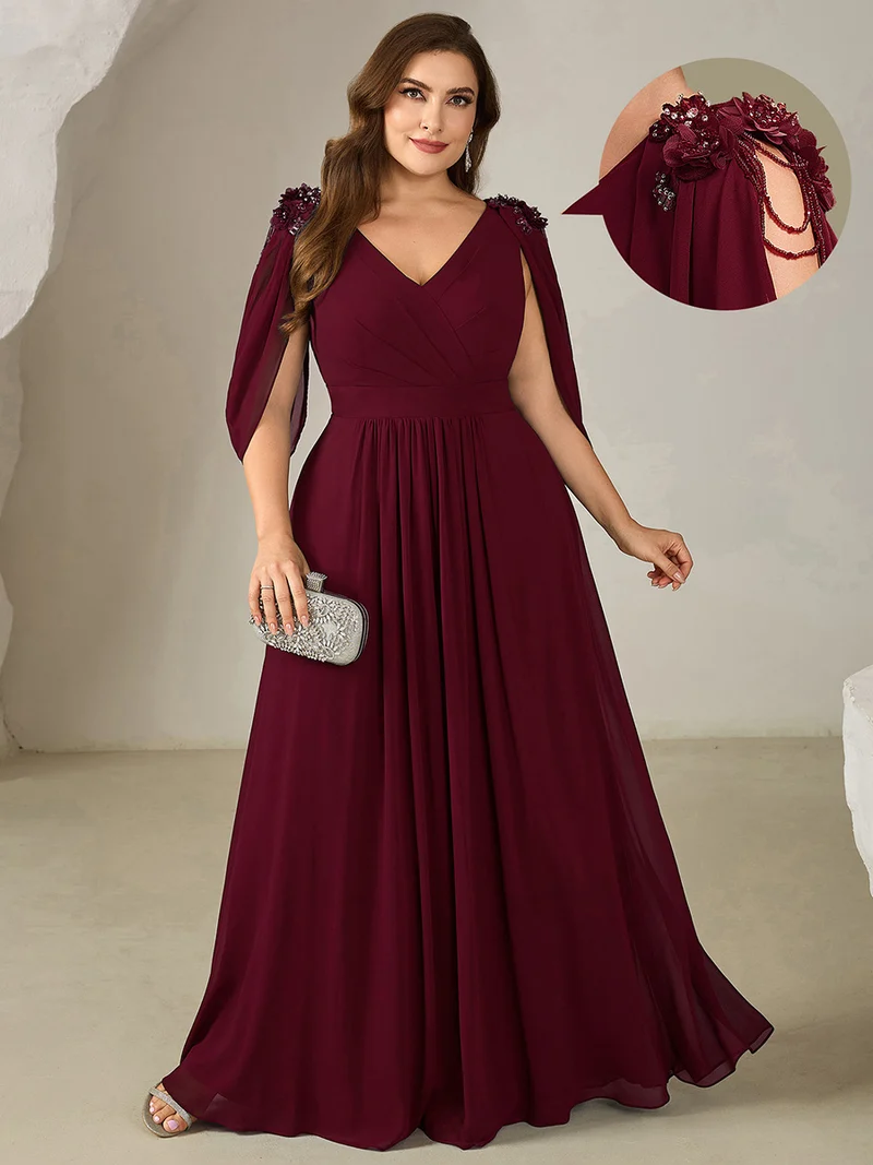 ever LOLA|Robe de soirée à manches tulipe en mousseline de soie à fleurs
