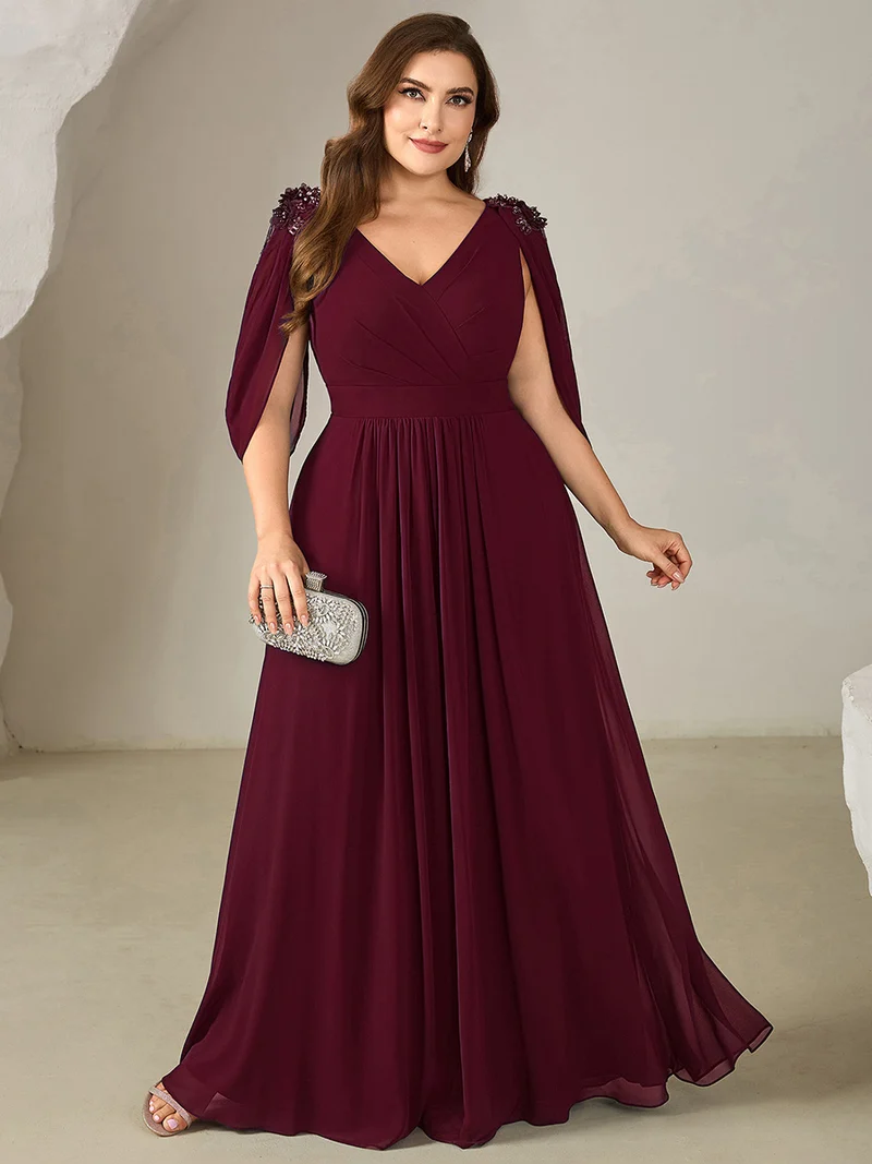 ever LOLA|Robe de soirée à manches tulipe en mousseline de soie à fleurs