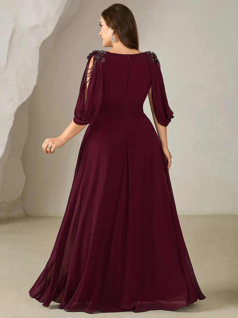 ever LOLA|Robe de soirée à manches tulipe en mousseline de soie à fleurs