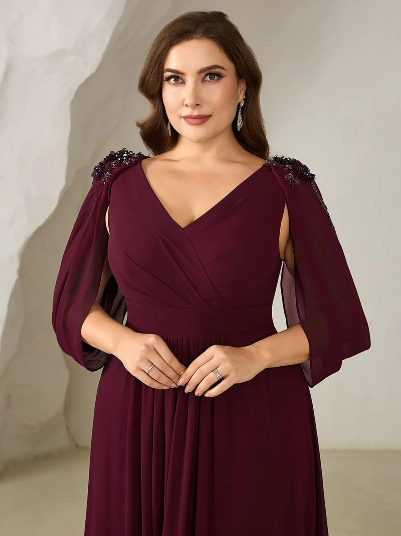 ever LOLA|Robe de soirée à manches tulipe en mousseline de soie à fleurs