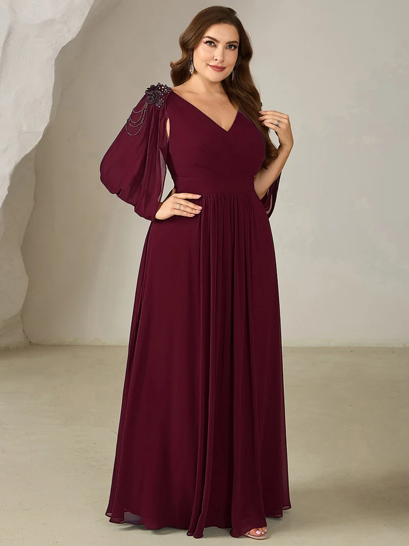 ever LOLA|Robe de soirée à manches tulipe en mousseline de soie à fleurs