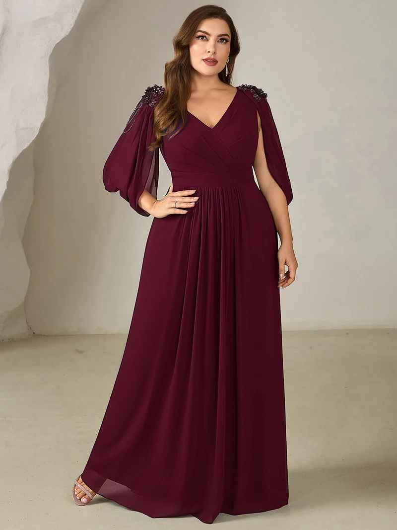 ever LOLA|Robe de soirée à manches tulipe en mousseline de soie à fleurs