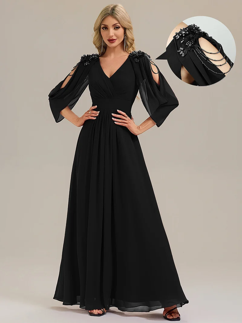 ever LOLA|Robe de soirée à manches tulipe en mousseline de soie à fleurs
