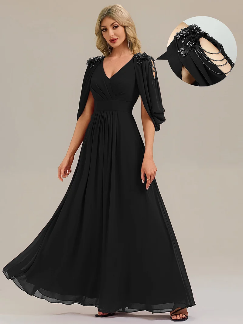 ever LOLA|Robe de soirée à manches tulipe en mousseline de soie à fleurs
