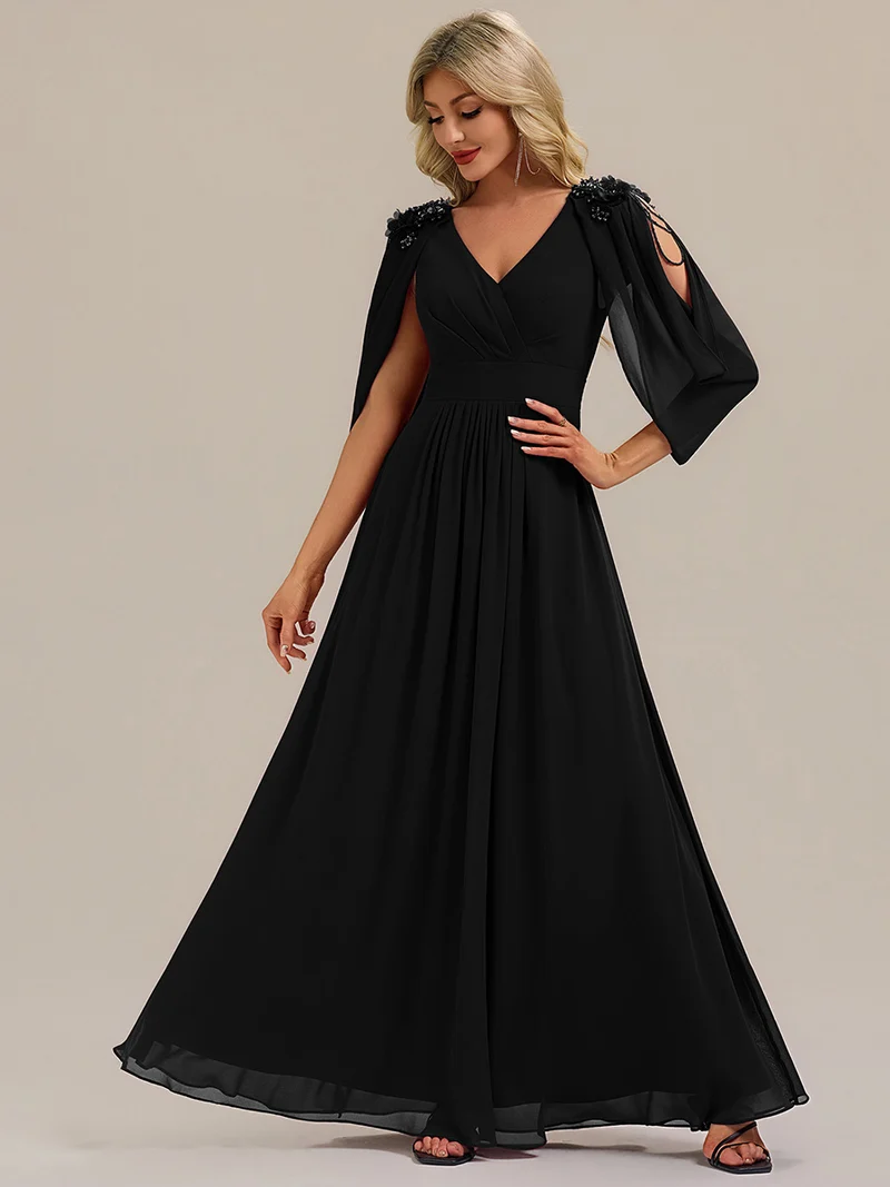 ever LOLA|Robe de soirée à manches tulipe en mousseline de soie à fleurs