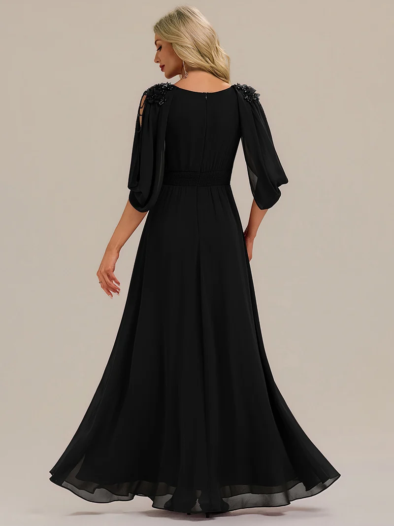ever LOLA|Robe de soirée à manches tulipe en mousseline de soie à fleurs