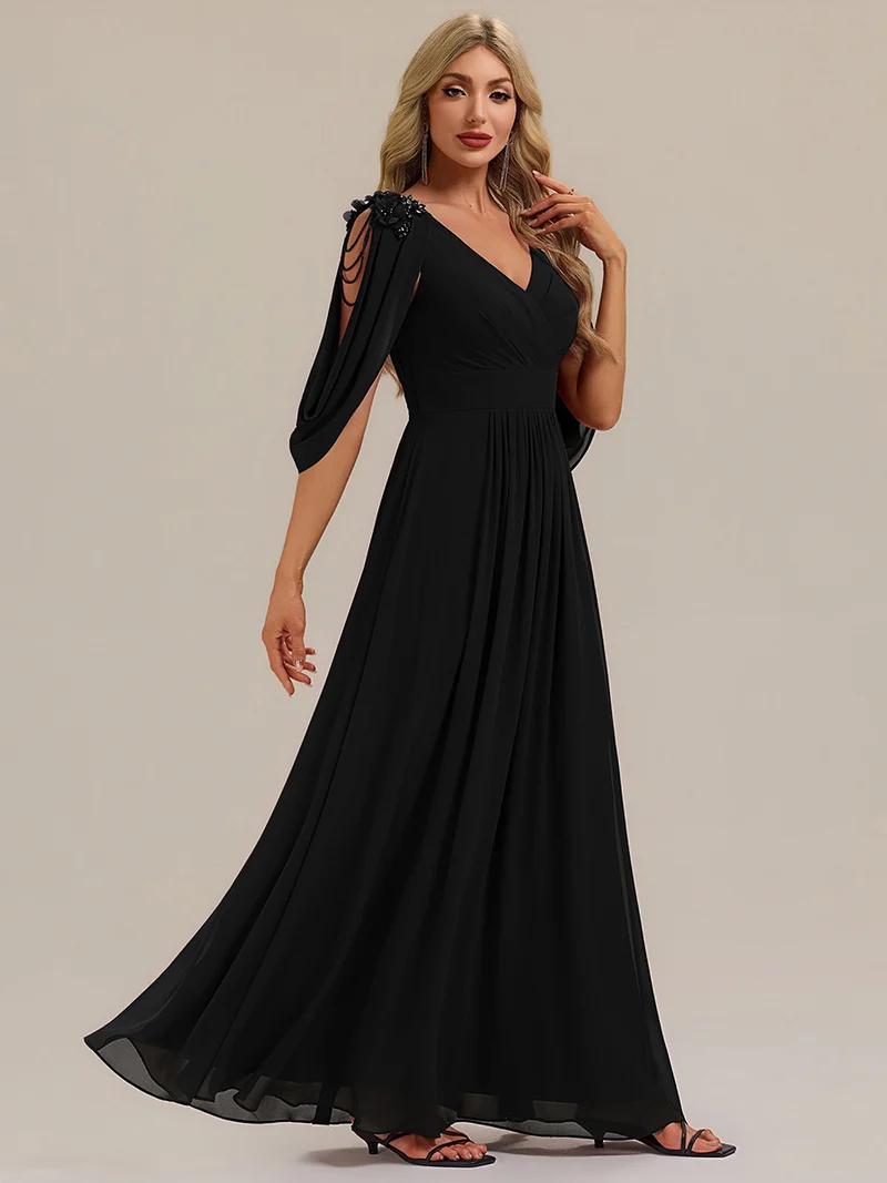 ever LOLA|Robe de soirée à manches tulipe en mousseline de soie à fleurs