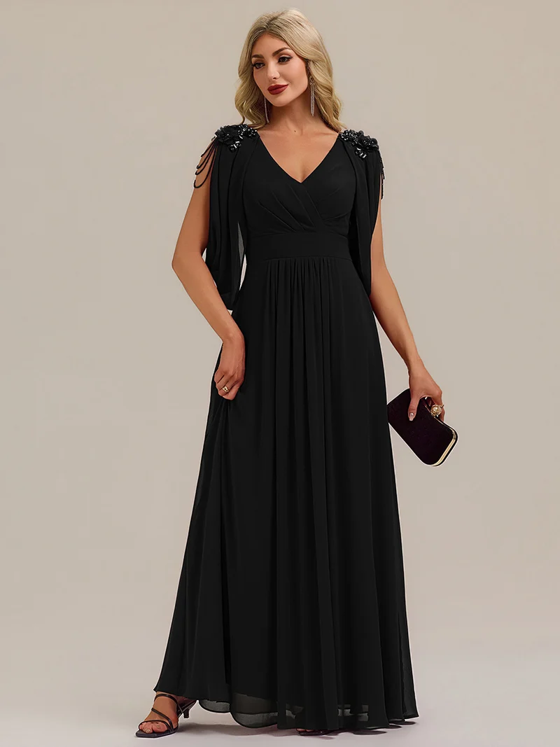 ever LOLA|Robe de soirée à manches tulipe en mousseline de soie à fleurs