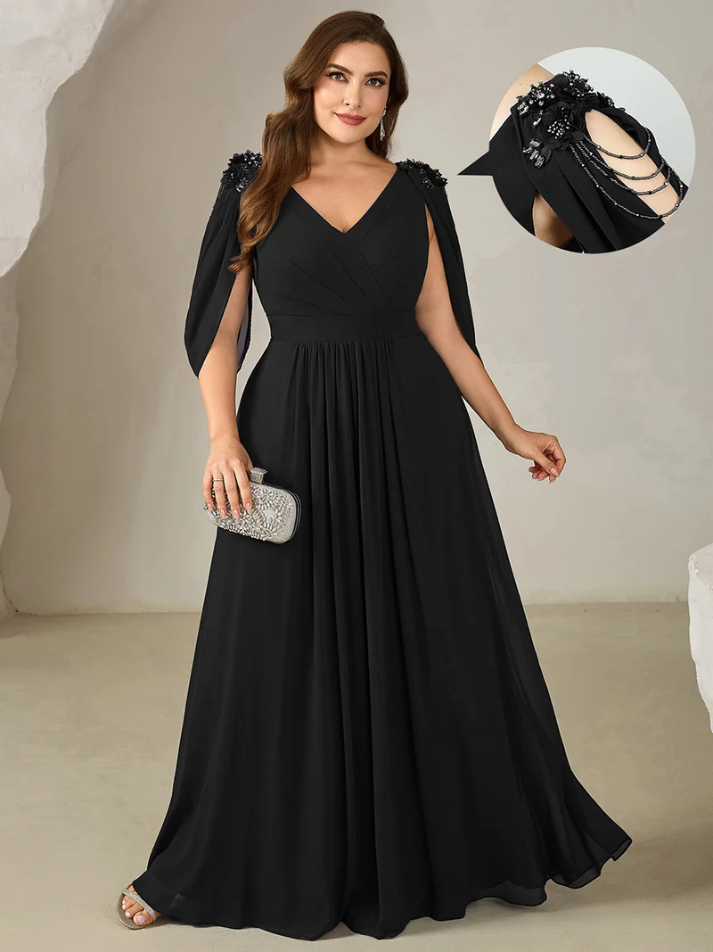ever LOLA|Robe de soirée à manches tulipe en mousseline de soie à fleurs