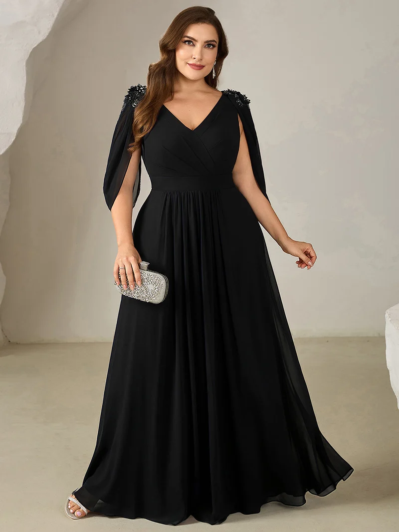 ever LOLA|Robe de soirée à manches tulipe en mousseline de soie à fleurs