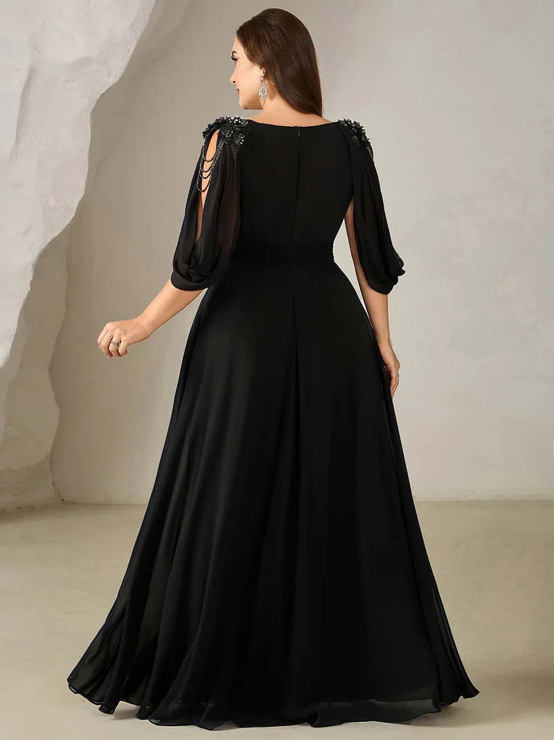 ever LOLA|Robe de soirée à manches tulipe en mousseline de soie à fleurs