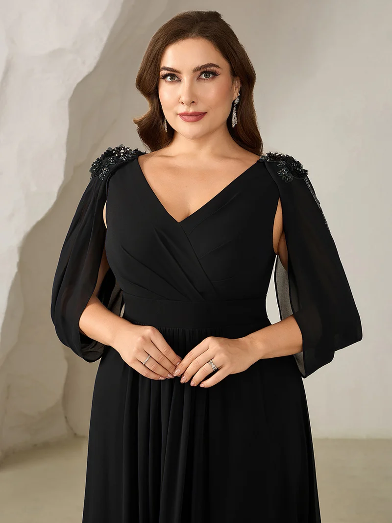 ever LOLA|Robe de soirée à manches tulipe en mousseline de soie à fleurs