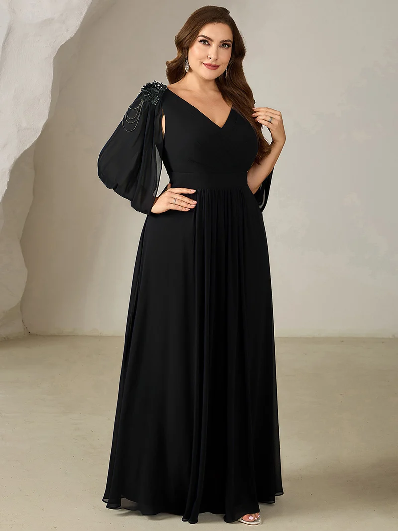 ever LOLA|Robe de soirée à manches tulipe en mousseline de soie à fleurs