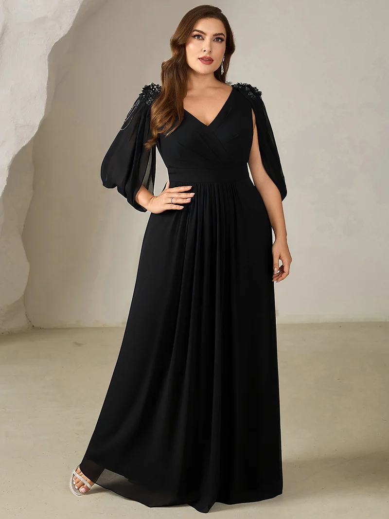 ever LOLA|Robe de soirée à manches tulipe en mousseline de soie à fleurs