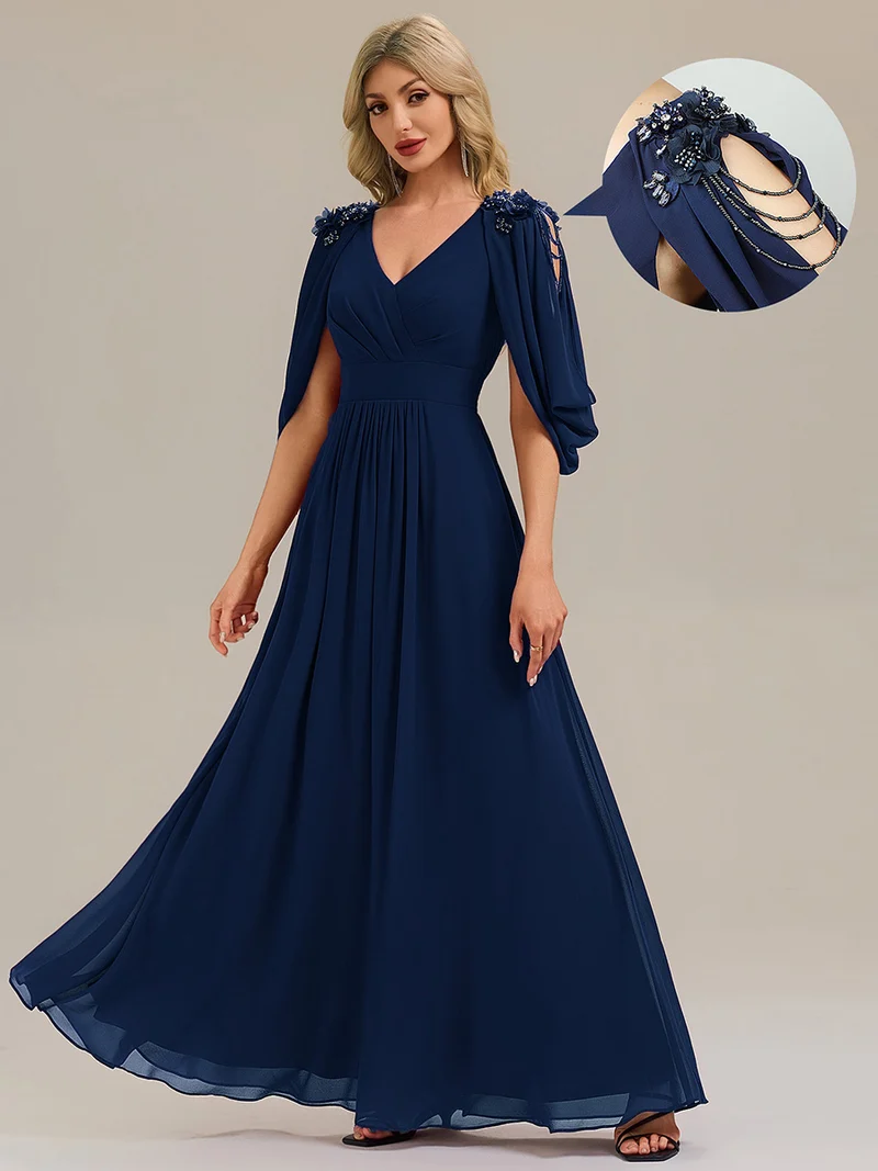 ever LOLA|Robe de soirée à manches tulipe en mousseline de soie à fleurs