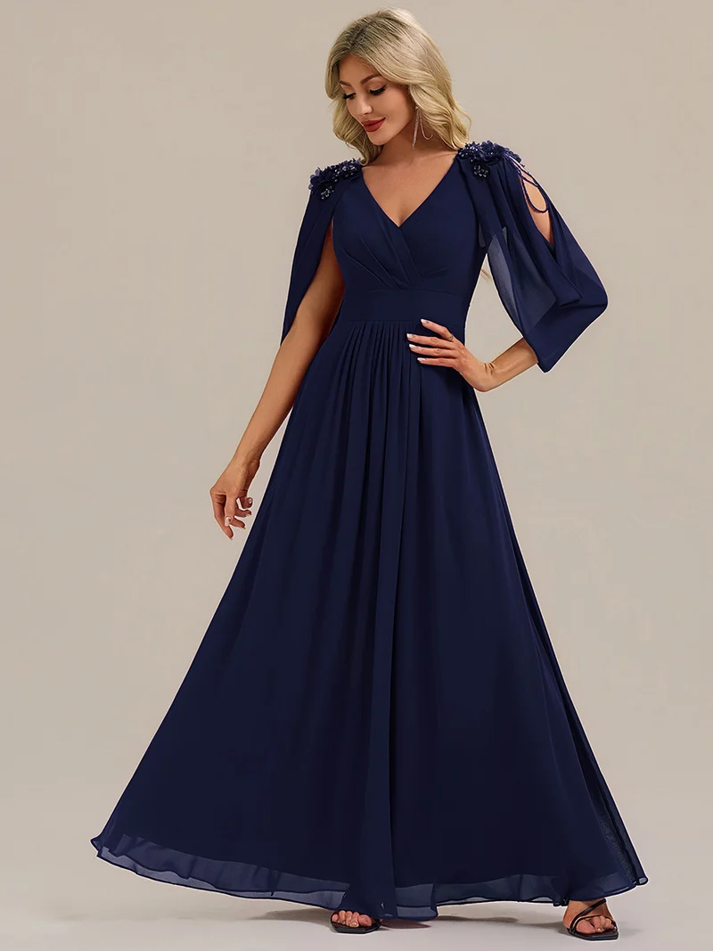 ever LOLA|Robe de soirée à manches tulipe en mousseline de soie à fleurs