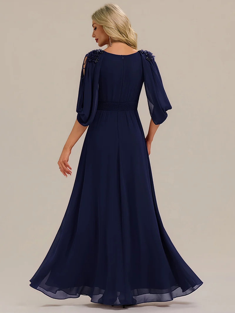 ever LOLA|Robe de soirée à manches tulipe en mousseline de soie à fleurs
