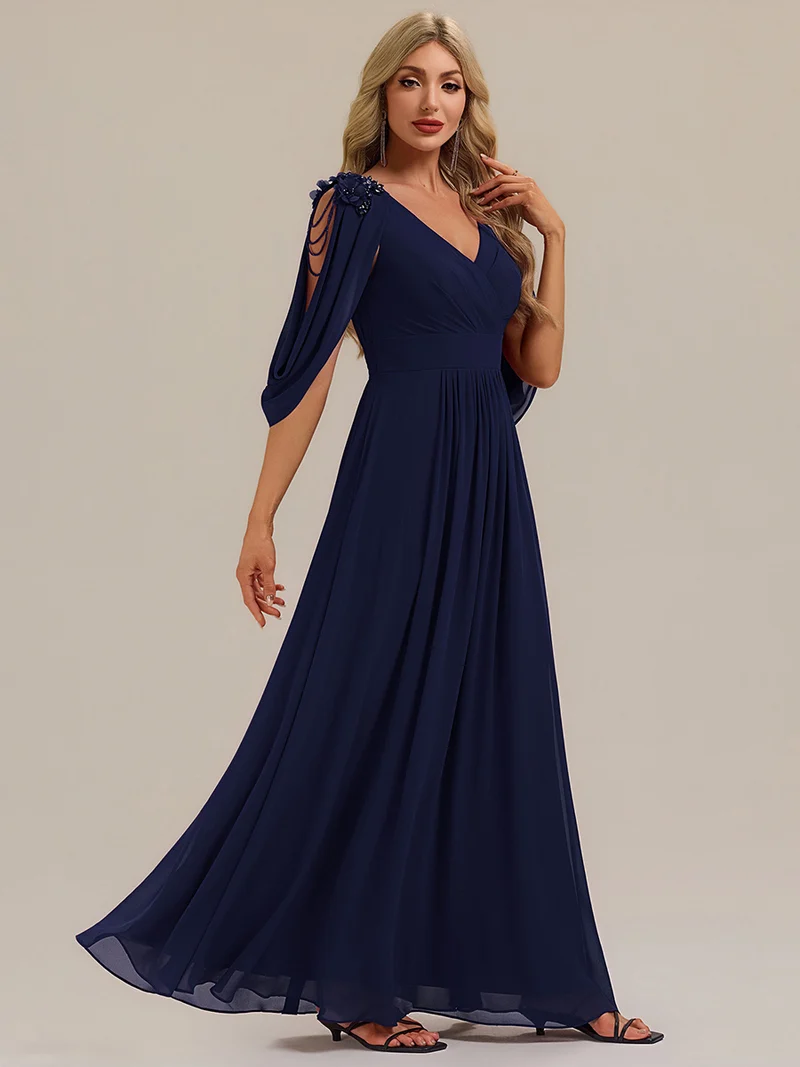 ever LOLA|Robe de soirée à manches tulipe en mousseline de soie à fleurs