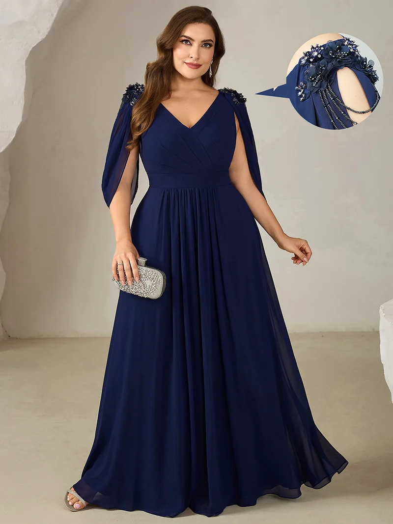 ever LOLA|Robe de soirée à manches tulipe en mousseline de soie à fleurs
