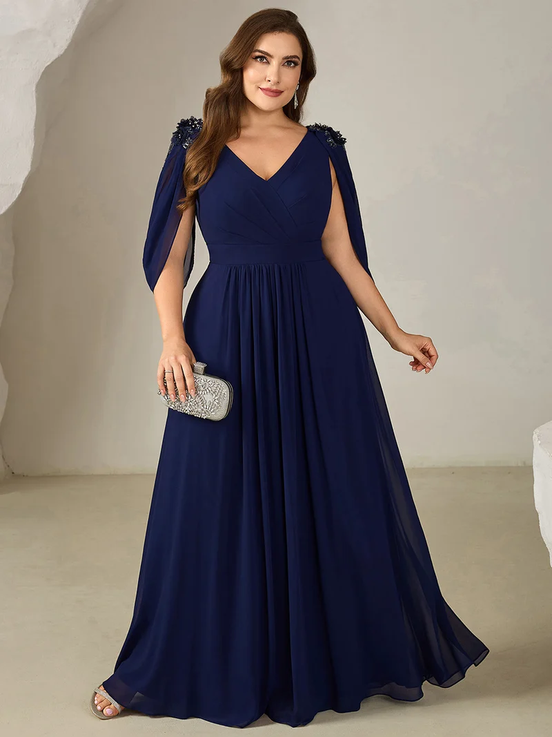 ever LOLA|Robe de soirée à manches tulipe en mousseline de soie à fleurs