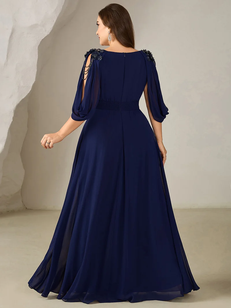 ever LOLA|Robe de soirée à manches tulipe en mousseline de soie à fleurs