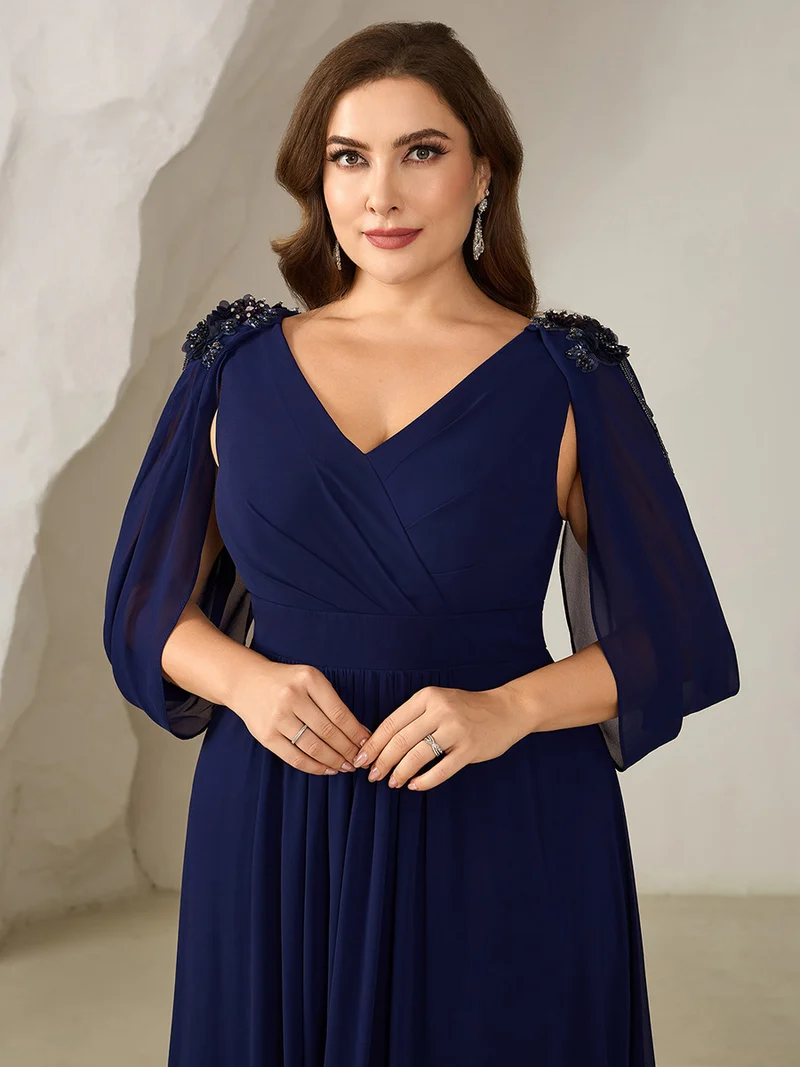 ever LOLA|Robe de soirée à manches tulipe en mousseline de soie à fleurs