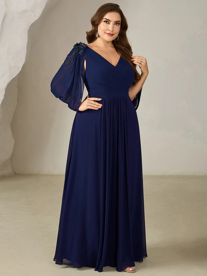 ever LOLA|Robe de soirée à manches tulipe en mousseline de soie à fleurs